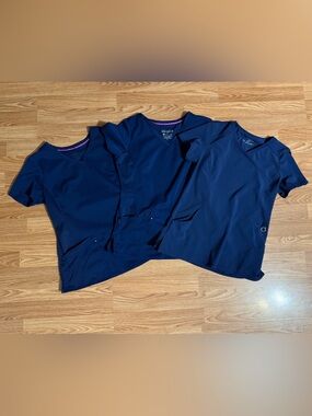 Set of 3 small navy scrub tops